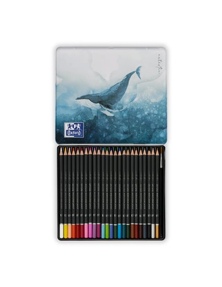 Creioane colorate Watercolour Oxford Artistic cutie metal, 24 culori + pensula