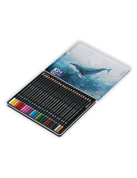 Creioane colorate Watercolour Oxford Artistic cutie metal, 24 culori + pensula
