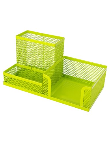 Suport birou 3 compartimente Mesh Color Deli, Verde