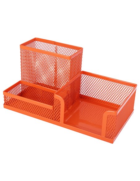 Suport birou 3 compartimente Mesh Color Deli, Portocaliu