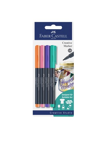 Marker creativ Faber-Castell FC160704, 1.5 mm, 4 culori/set