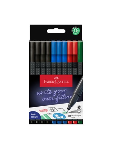 Set 10 linere grip Faberr-Castell FC151691, 0.4 mm, 4 culori