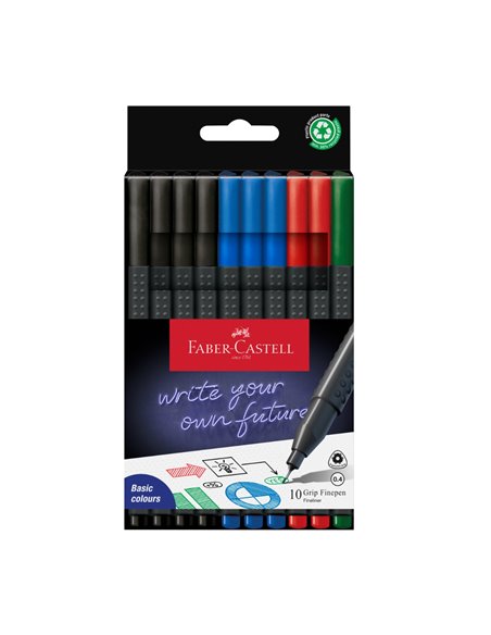 Set 10 linere grip Faberr-Castell FC151691, 0.4 mm, 4 culori