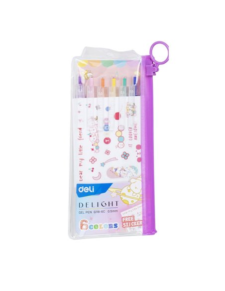 Set 6 pixuri cu gel si mecanism Deli Delight, 0.5 mm