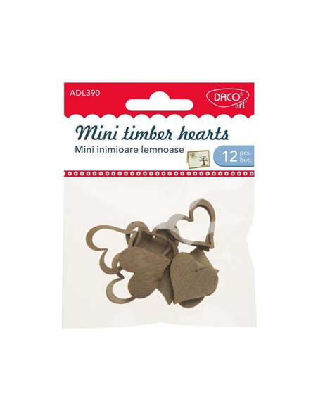 Mini inimioare din lemn Daco AD390, 2.7 cm, 12 bucati Mini inimioare din lemn Daco AD390, 2.7 cm, 12 bucati