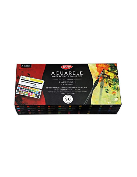 AR050,Acuarele 50 Culori Cutie Metalica Daco Ar050