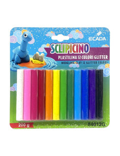 84012G,Plastilina 12 Culori Glitter Ecada 84012g