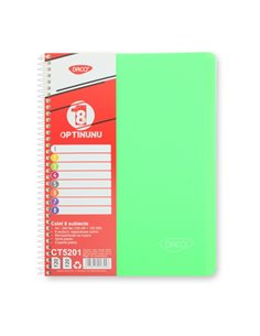 Caiet cu spira A4 Daco CT5201, 240 file, 8 subiecte, coperta plastic, Verde