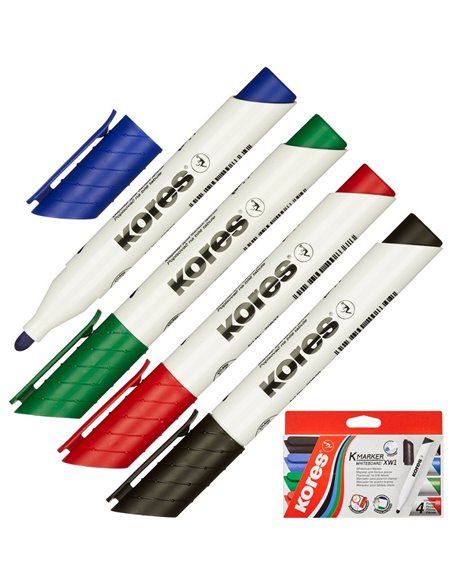 Marker whiteboard KORES KO20843, 3mm, 4 buc./set