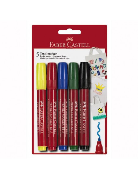 FC159505,MARKER PENTRU TEXTILE 5 CULORI FABER-CASTELL