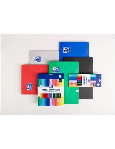 Creioane colorate triunghiulare Oxford + ascutitoare, 12 culori