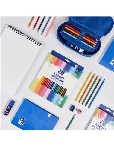 Creioane colorate triunghiulare Oxford + ascutitoare, 12 culori