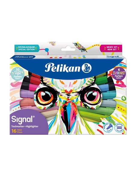 Textmarker Signal Pelikan 825078, set 16 culori (10 pastel + 6 neon)
