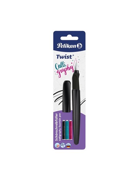 Stilou Pelikan Twist caligrafie, 1.5 mm, grip economic, Negru