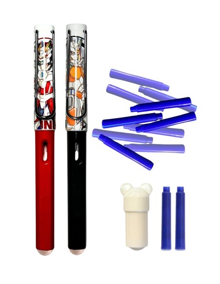 Set 2 stilouri cu cerneala termosensibila + Rezerve, Thunder battle, Rosu/Negru
