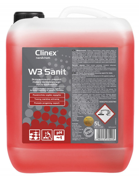 CL77009,CLINEX W3 Sanit, 5litri, detergent lichid, concentrat, pt. curatarea obiectelor sanitare, toaletelor