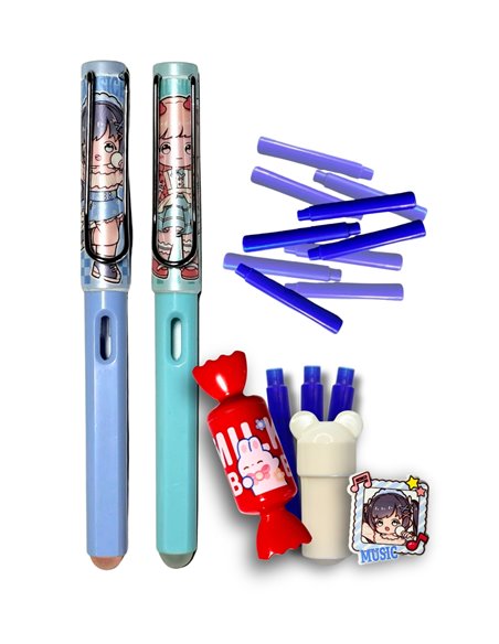 Set 2 stilouri cu cerneala termosensibila + Rezerve, Sugar roll music, Albastru