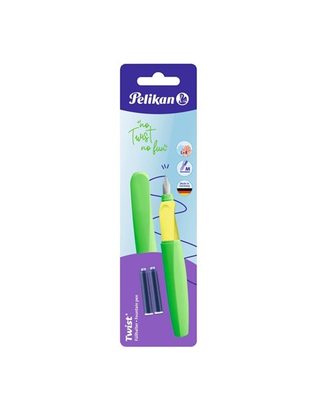 Stilou Pelikan twist Verde Neon, Cu Grip Ergonomic, 2 Rezerve Albastre