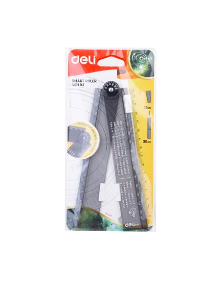 Rigla smart pliabila Deli, 30 cm, Negru