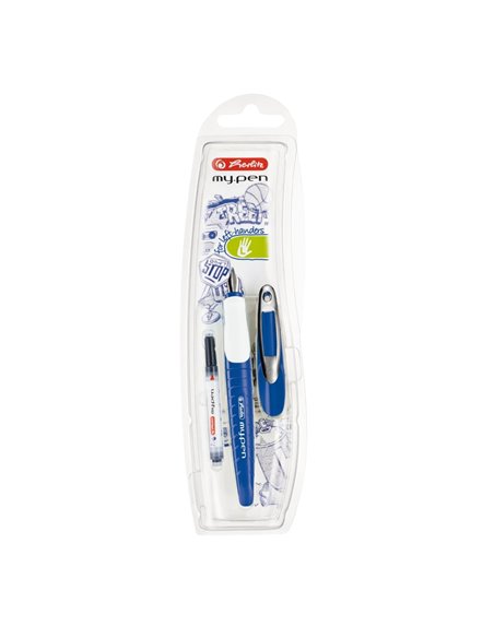 Stilou Herlitz My.pen, penita L pentru stangaci, blister, Albastru/Alb