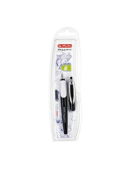 Stilou Herlitz My.pen, penita L pentru stangaci, blister, Negru/Alb