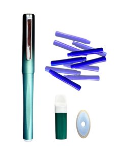 Stilou cu cerneala termosensibila, radiera si rezerve, Verde metalizat 2