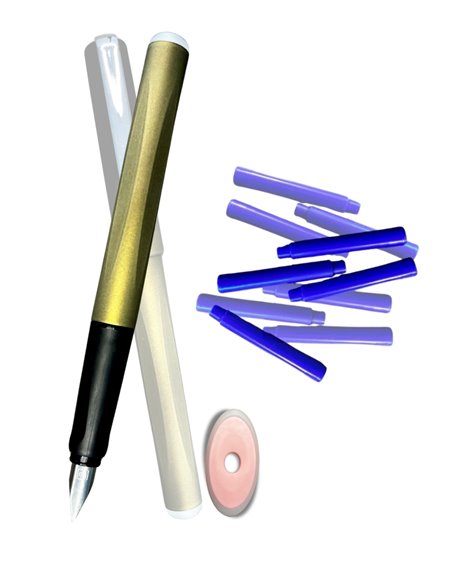 Stilou cu cerneala termosensibila, radiera si rezerve, Galben metalizat Stilou cu cerneala termosensibila, radiera si rezerve, Galben metalizat
