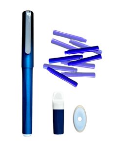 Stilou cu cerneala termosensibila, radiera si rezerve, Albastru metalizat 2