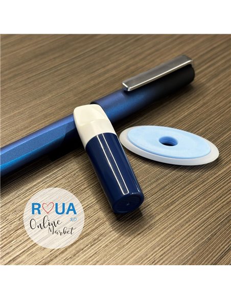 Stilou cu cerneala termosensibila, radiera si rezerve, Albastru metalizat Stilou cu cerneala termosensibila, radiera si rezerve, Albastru metalizat