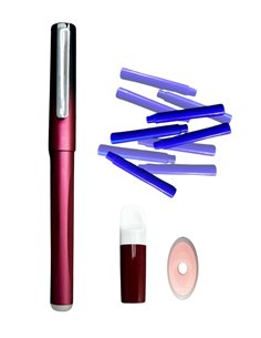 Stilou cu cerneala termosensibila, radiera si rezerve, Rosu metalizat 2