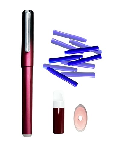 Stilou cu cerneala termosensibila, radiera si rezerve, Rosu metalizat Stilou cu cerneala termosensibila, radiera si rezerve, Rosu metalizat