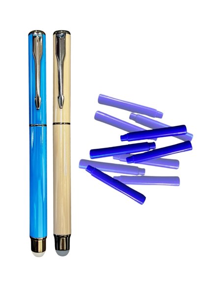 Set stilouri metalice cu cerneala termosensibila si varf fin, Albastru/Bej