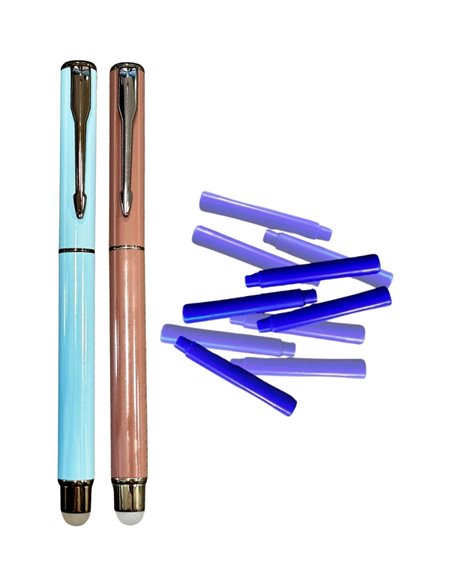 Set stilouri metalice cu cerneala termosensibila si varf fin, Bleu/Maro