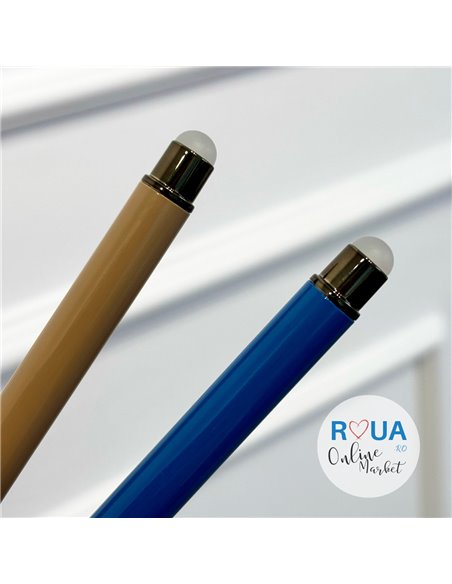 Set stilouri metalice cu cerneala termosensibila si varf fin, Albastru/Bej