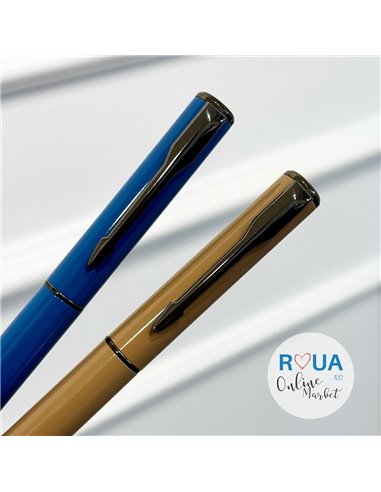 Set stilouri metalice cu cerneala termosensibila si varf fin, Albastru/Bej