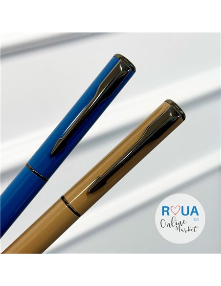 Set stilouri metalice cu cerneala termosensibila si varf fin, Albastru/Bej