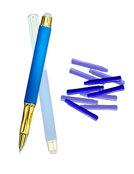 Stilou metalic cu cerneala termosensibila si varf fin + Rezerve, Albastru