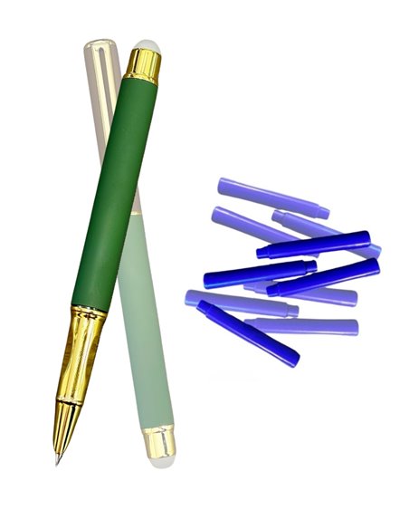 Stilou metalic cu cerneala termosensibila  si varf fin + Rezerve, Verde Stilou metalic cu cerneala termosensibila  si varf fin + Rezerve, Verde
