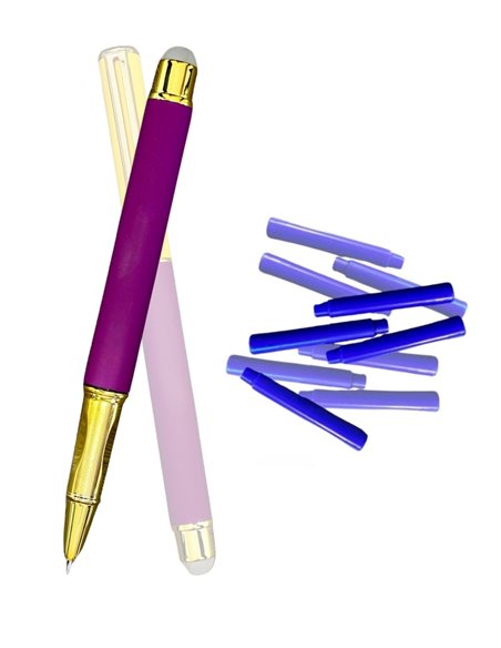 Stilou metalic cu cerneala termosensibila  si varf fin + Rezerve, Violet