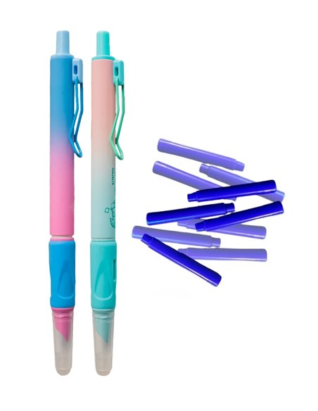 Set stilouri cu mecanism si cerneala termosensibila + Rezerve, Flower, Albastru/Verde