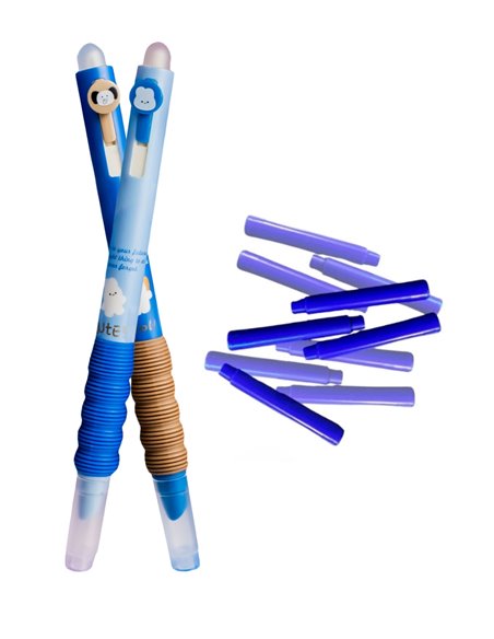 Set stilouri cu mecanism si cerneala termosensibila + Rezerve, Cool animals, Albastru