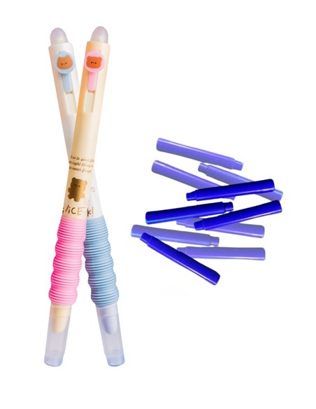 Set stilouri cu mecanism si cerneala termosensibila + Rezerve, Cool animals, Roz