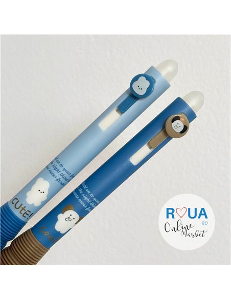 Set stilouri cu mecanism si cerneala termosensibila + Rezerve, Cool animals, Albastru