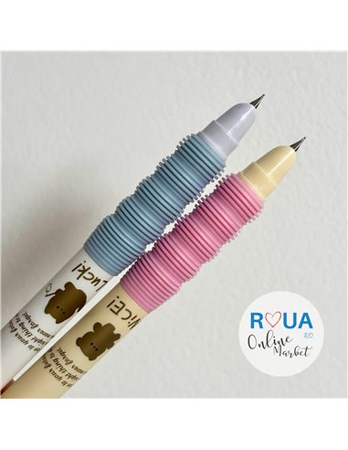 Set stilouri cu mecanism si cerneala termosensibila + Rezerve, Cool animals, Roz