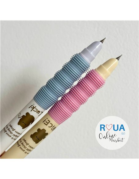 Set stilouri cu mecanism si cerneala termosensibila + Rezerve, Cool animals, Roz