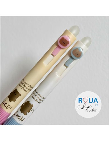 Set stilouri cu mecanism si cerneala termosensibila + Rezerve, Cool animals, Roz