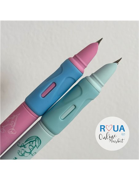 Set stilouri cu mecanism si cerneala termosensibila + Rezerve, Flower, Albastru/Verde