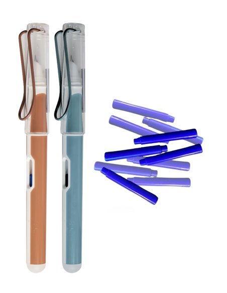 Set stilouri cu cerneala termosensibila + Rezerve, Elegant, Maro/Bleu