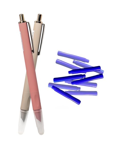 Set stilouri metalice cu cerneala termosensibila si mecanism + Rezerve, Roz/Bej