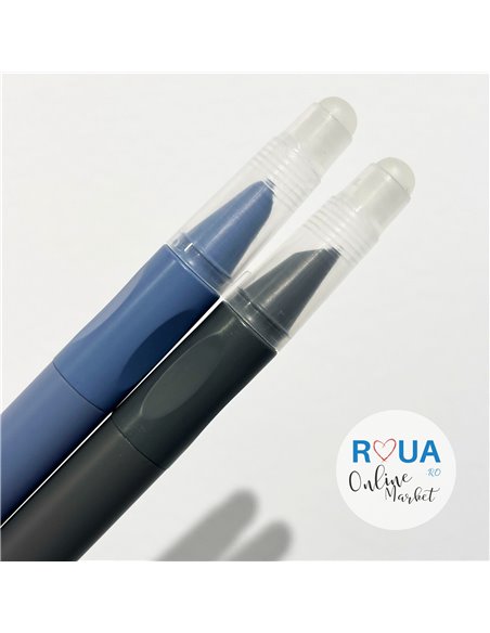 Set stilouri metalice cu cerneala termosensibila si mecanism + Rezerve, Albastru/Gri